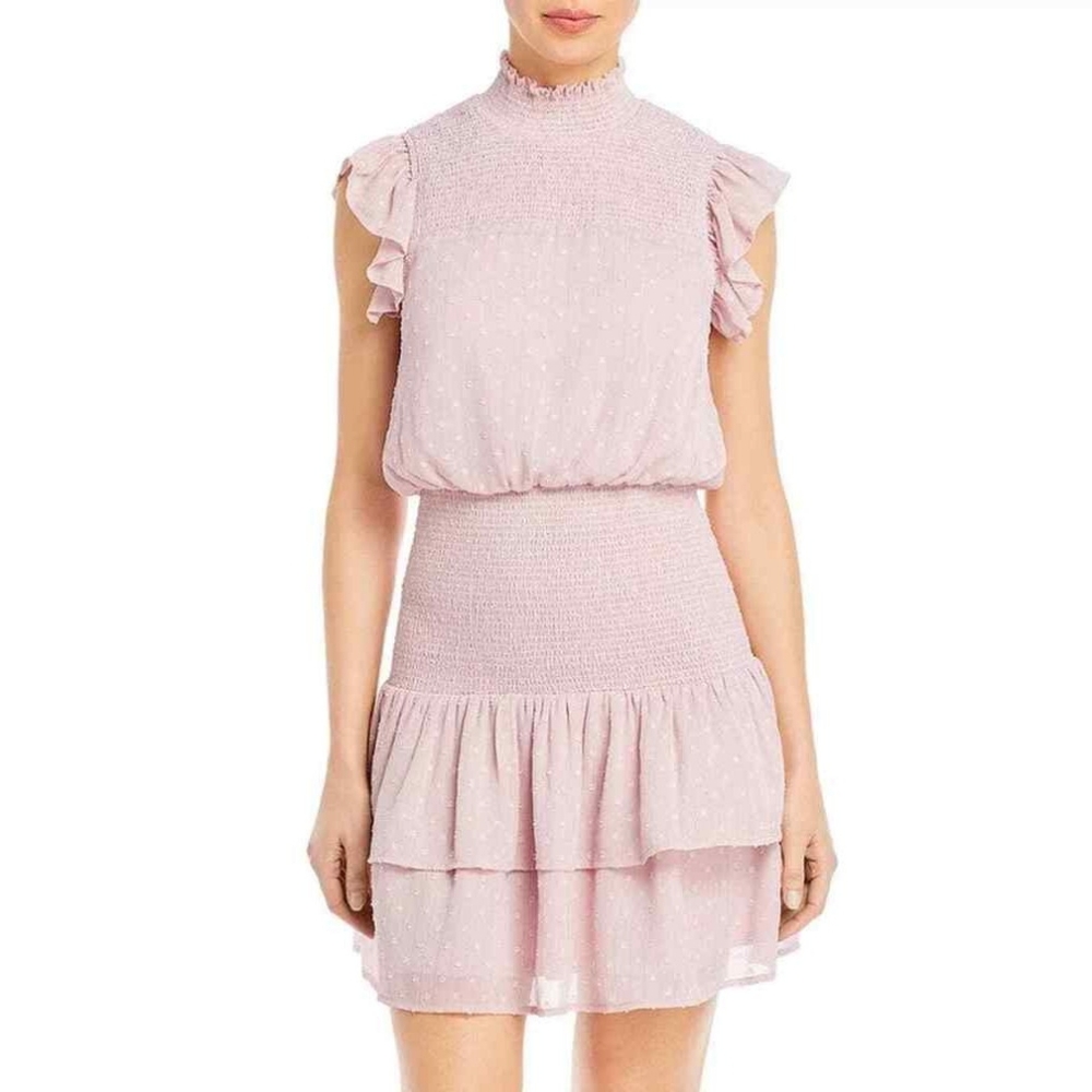 Aqua Mini Dress Flutter Sleeve Ruffle Smocked Pink Purple Pit to Pit 18” 🚨
